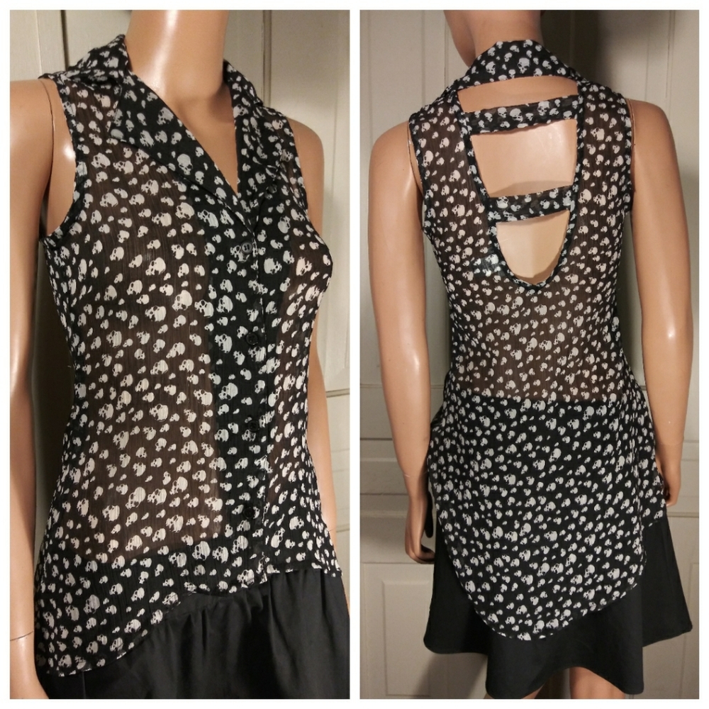 Strappy skulls asymmetrical high low semisheer top